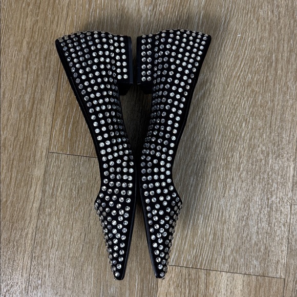 Zara Crystal Rhinestone Ballet Block Heel Flats in Black Size EU 37 / US 7 - Picture 6 of 13
